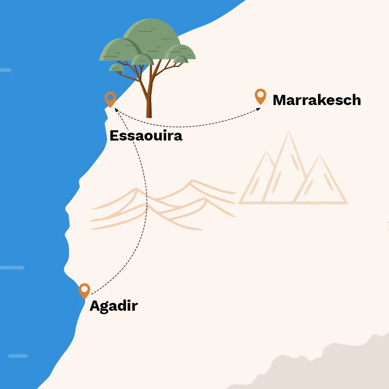 Tour 004 Karte_Städtetour-Südwesten_Agadir-Essaouira-Marrakesch_DE_2