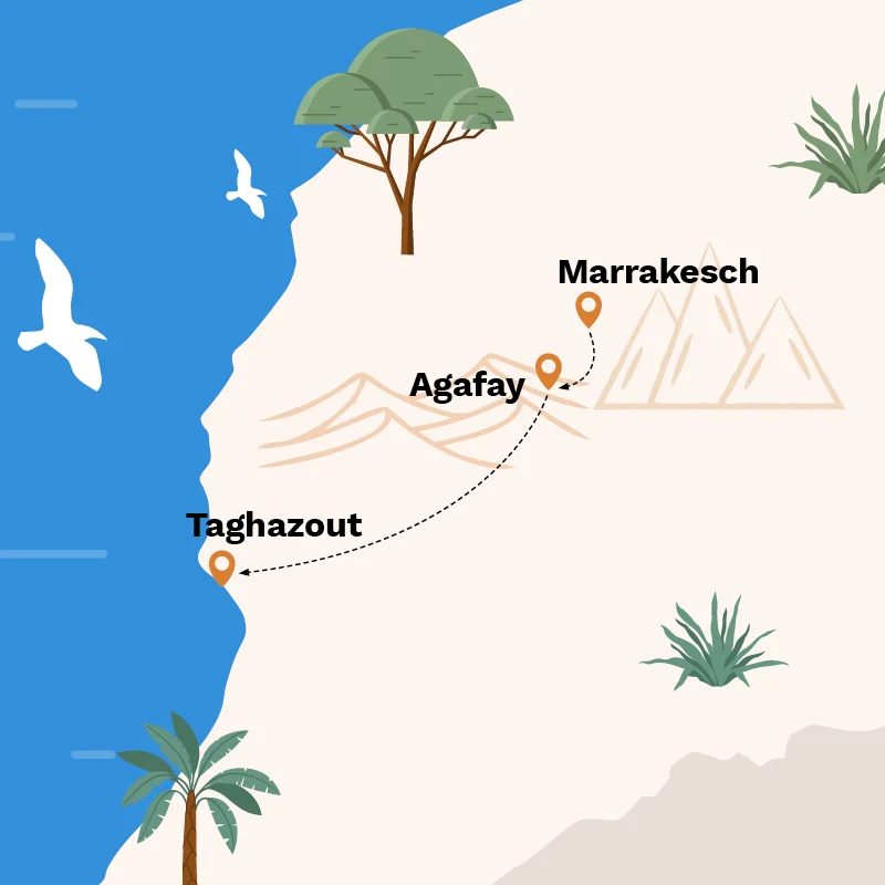 Tour 008 Karte Marrakesch-Agafay-Taghazout_DE_2
