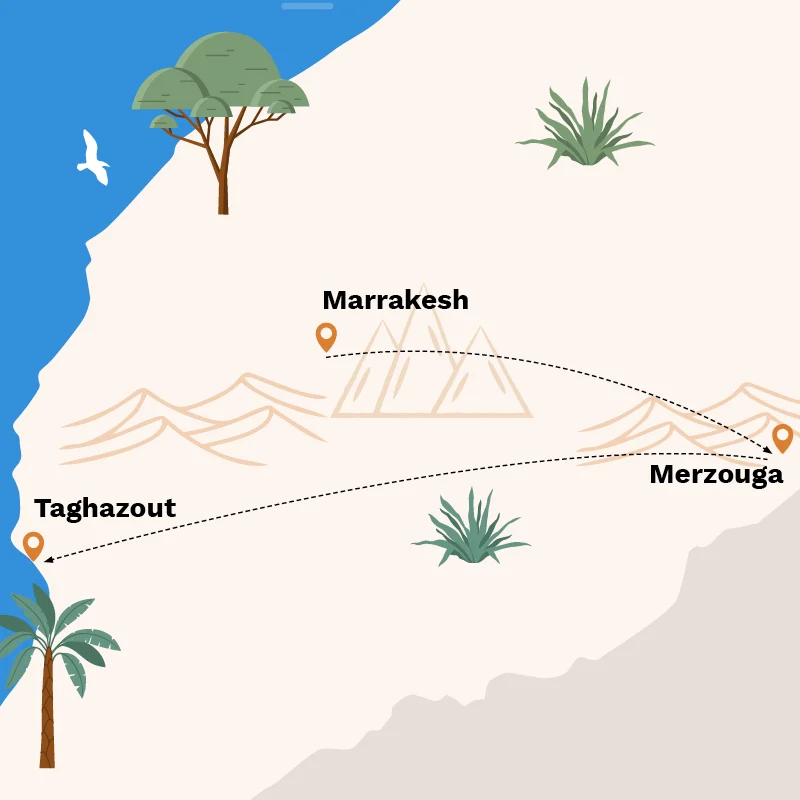Tour 011 Karte Marrakesch-Merzouga-Taghazout_EN_2